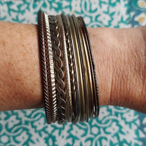 Set of 11 Brass Bangle Bracelets - Picture 3 of 5